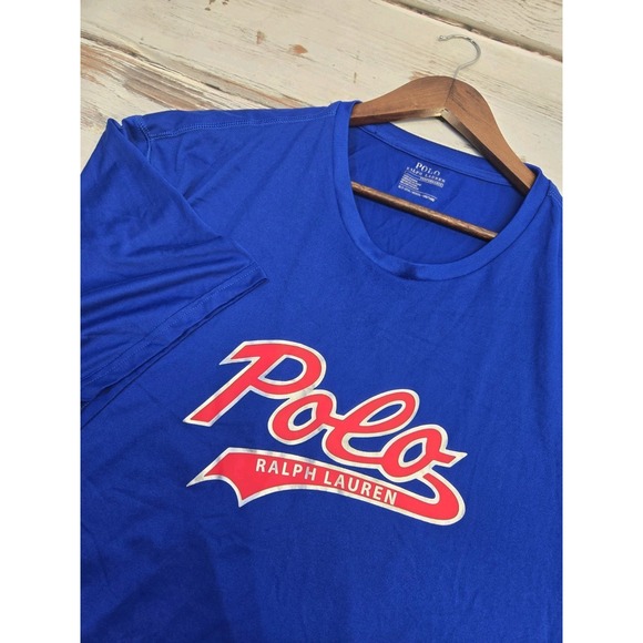 Polo Ralph Lauren Baseball Spell Out T Shirt 3LT Blue Short Sleeve - Picture 1 of 7